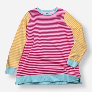 Lands End Serious Sweats Sweatshirt Top Pullover Medium 10 12 Colorblock Striped